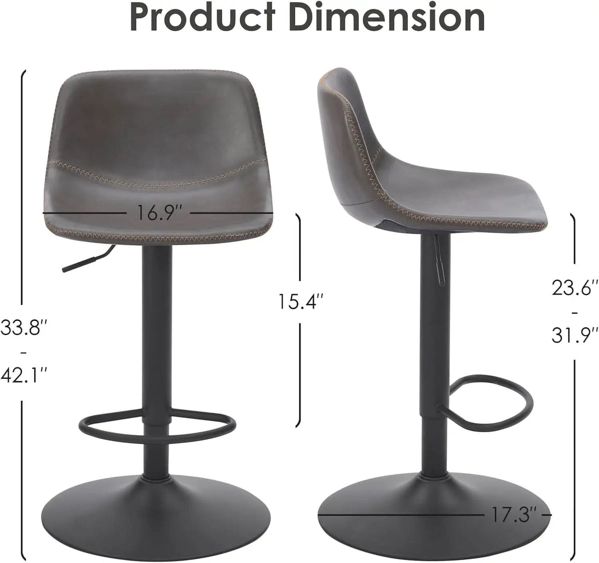 Adjustable Bar Stools Set of 2 PU Leather Back Support from PriceLows™