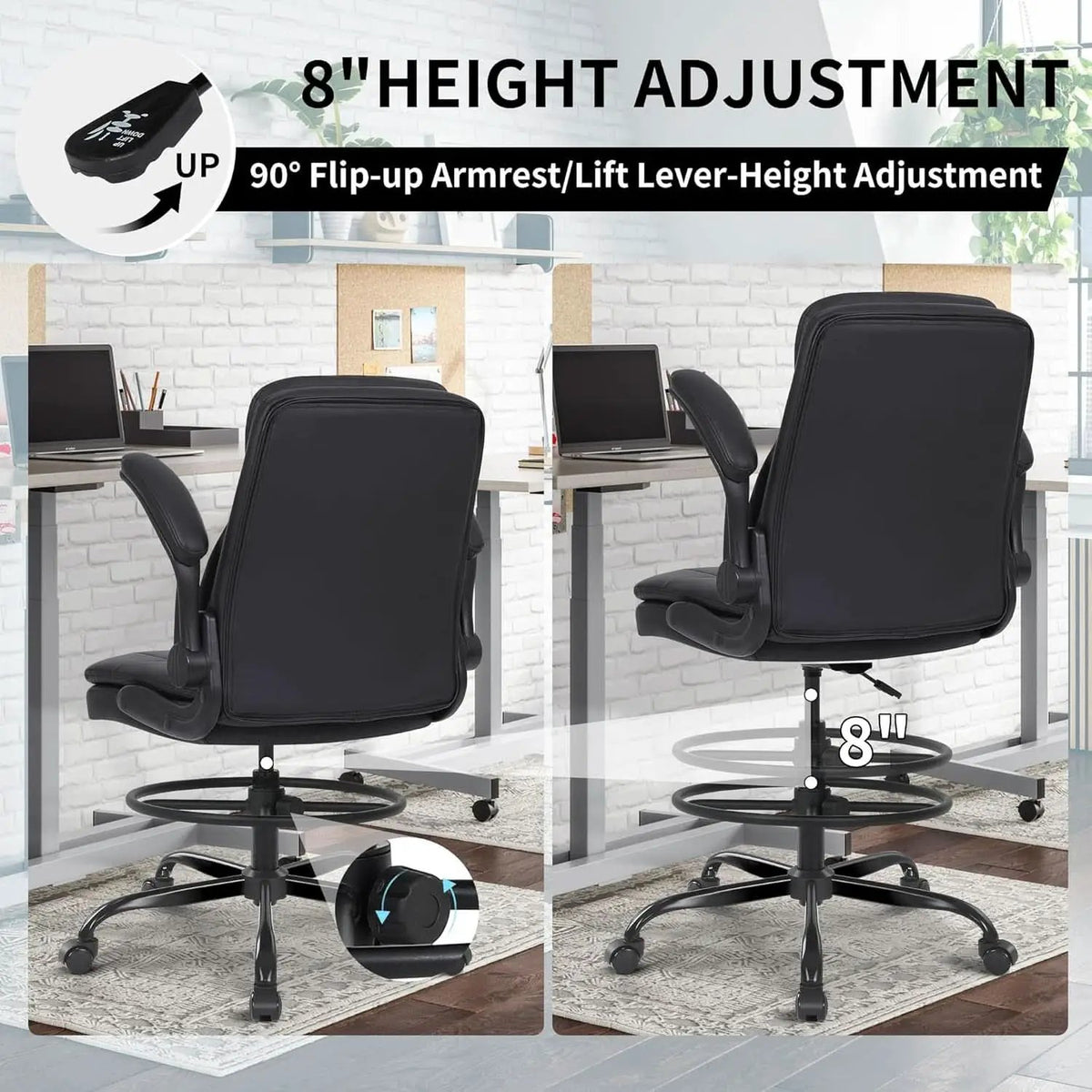 Adjustable Height Leather Drafting Chair For Standing Desk from PriceLows™
