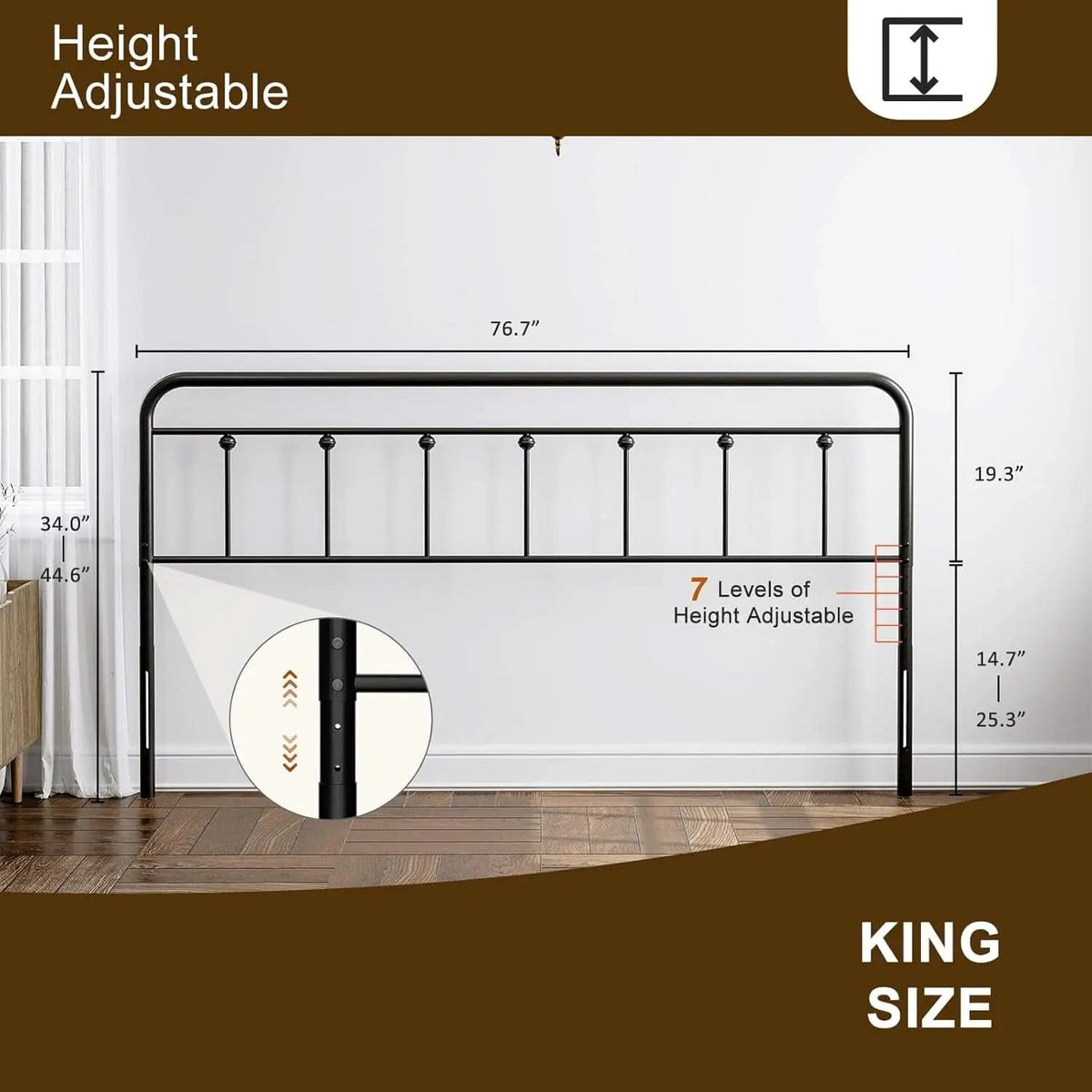 Adjustable Height Metal Headboard in Farmhouse Victorian Style from PriceLows™