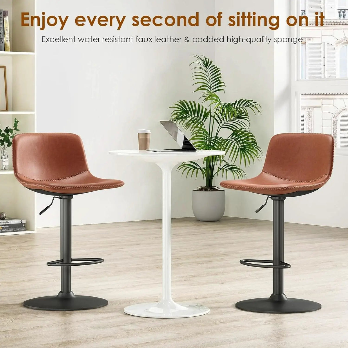 Adjustable Mid Century Swivel Bar Stool Set Of 2 For Kitchen from PriceLows™