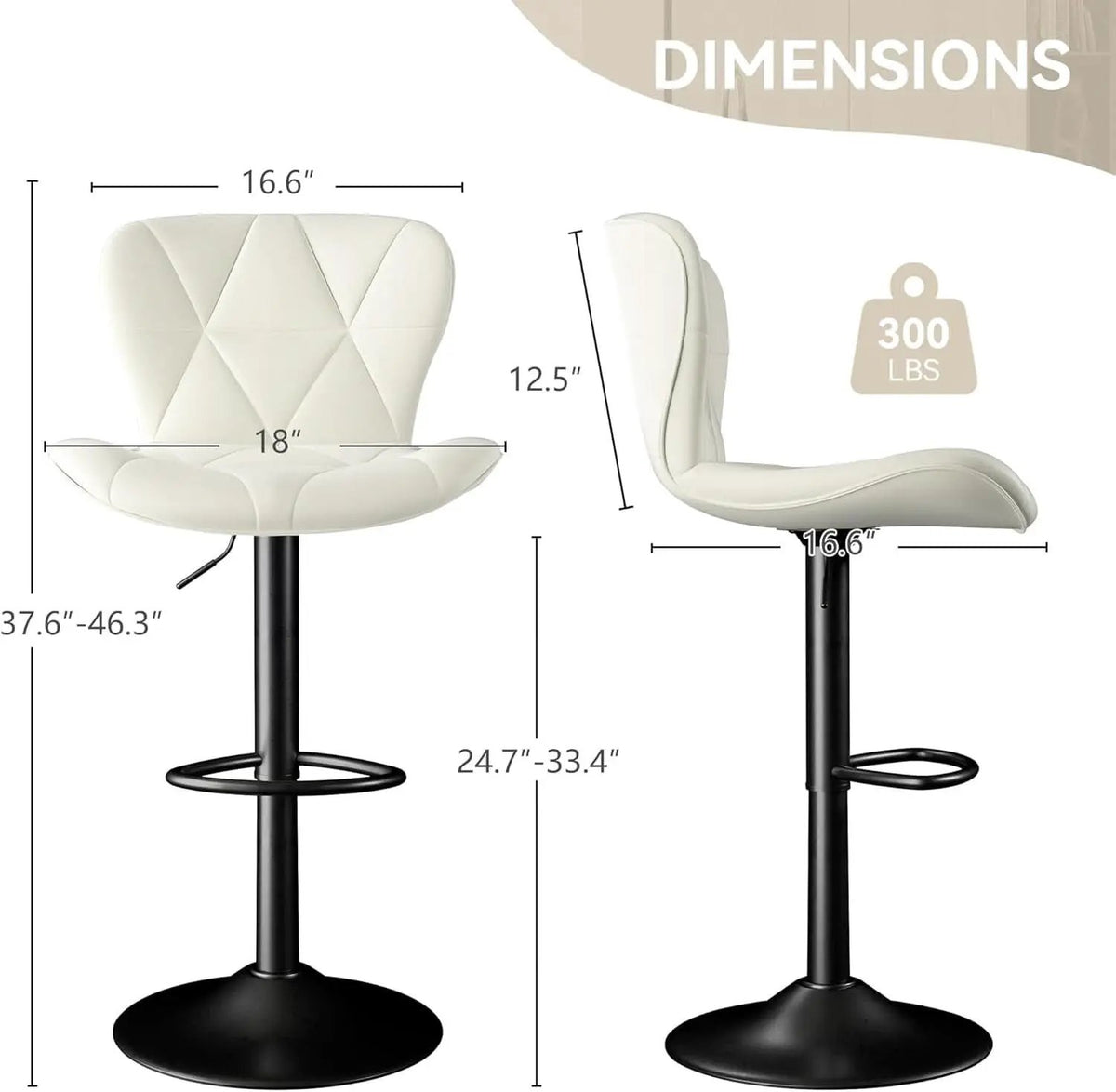 Adjustable Swivel Bar Stools Set Of 2 White Faux Leather