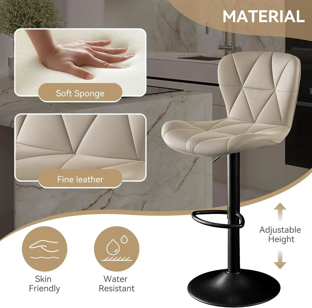 Adjustable Swivel Bar Stools Set of 2 in Khaki Finish from PriceLows™