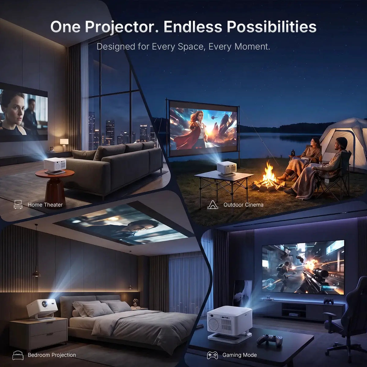 Portable Projector | 1080P Native | Android 14 | Auto Keystone