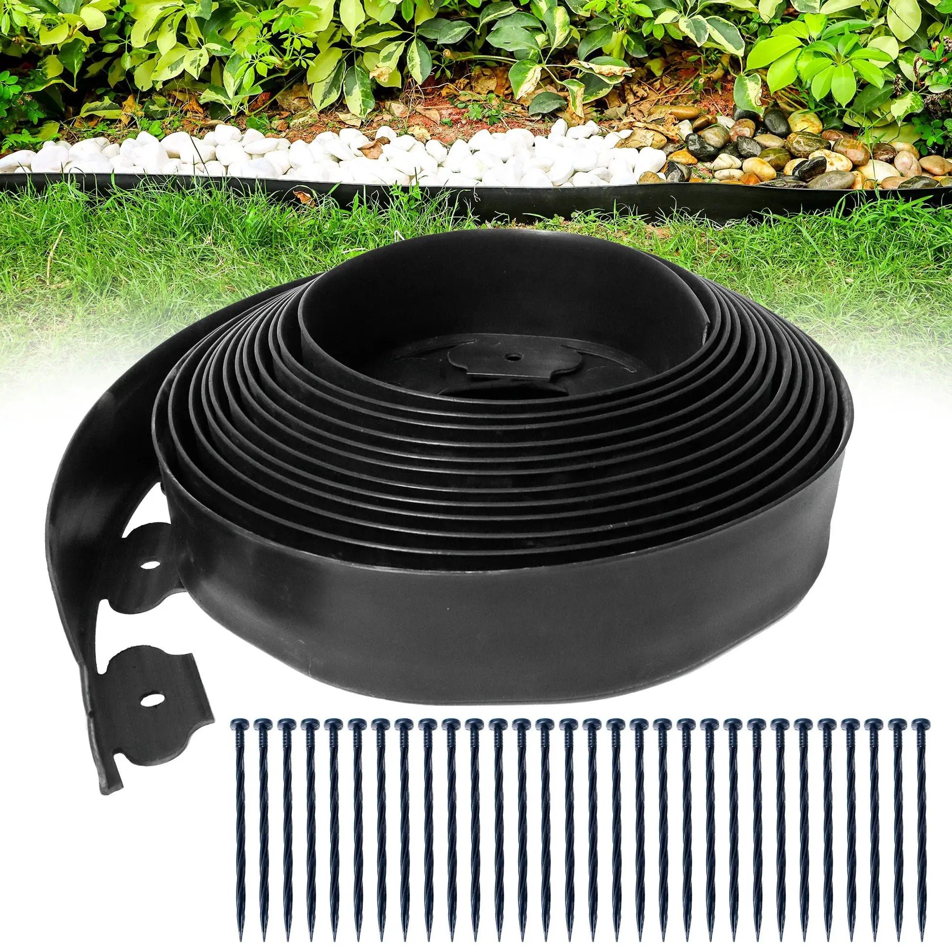 33FT Landscape Edging Kit, Garden Edging Coil Comes with 30 Pcs Spikes, No Dig Lawn Border Design from PriceLows™