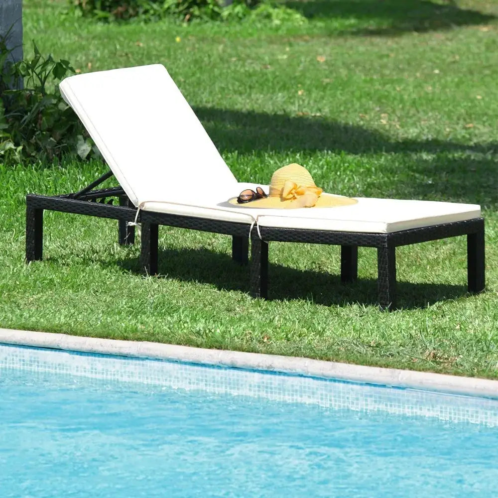 Patio Cushioned Rattan Lounge Chair Chaise Couch w/ Adjustable Height Outdoor from PriceLows™