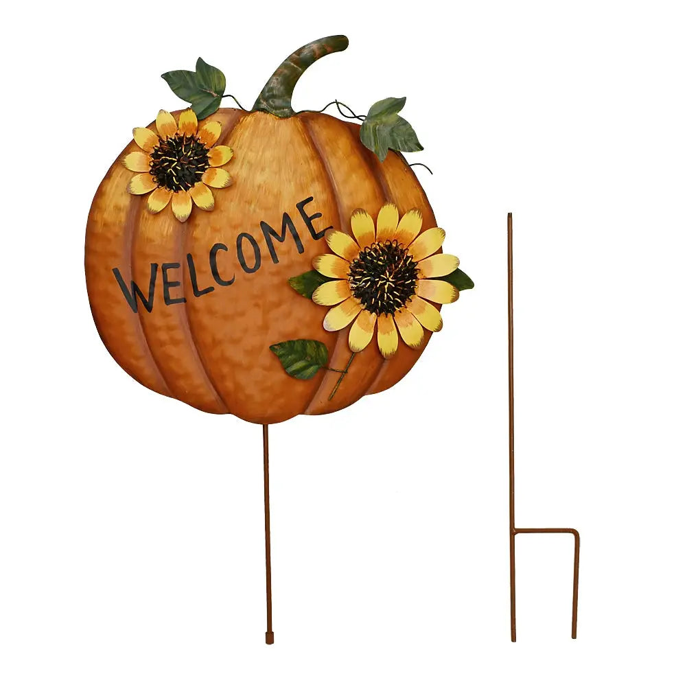 36.75" Height Pumpkin Yard Sign Stakes Fall Welcome Signs with 2 Sunflowers Metal Pumpkin Garden Decoration for Halloween Gift from PriceLows™