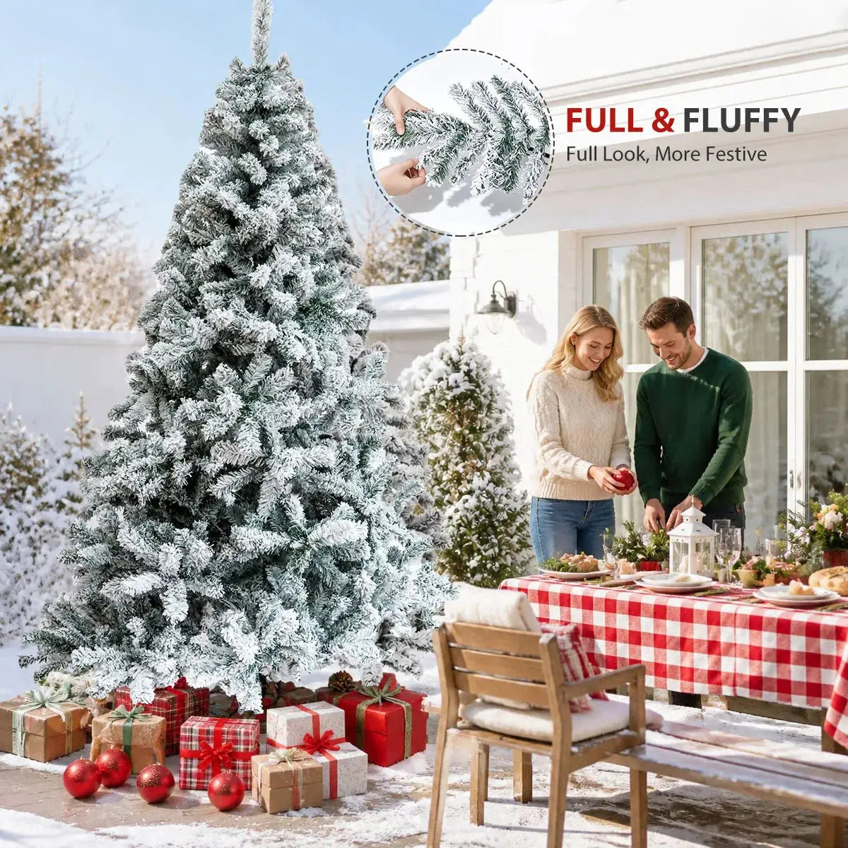 Artificial Flocked Christmas Tree | Snow Frosted | Fluffy Design | 7Ft Or 8Ft