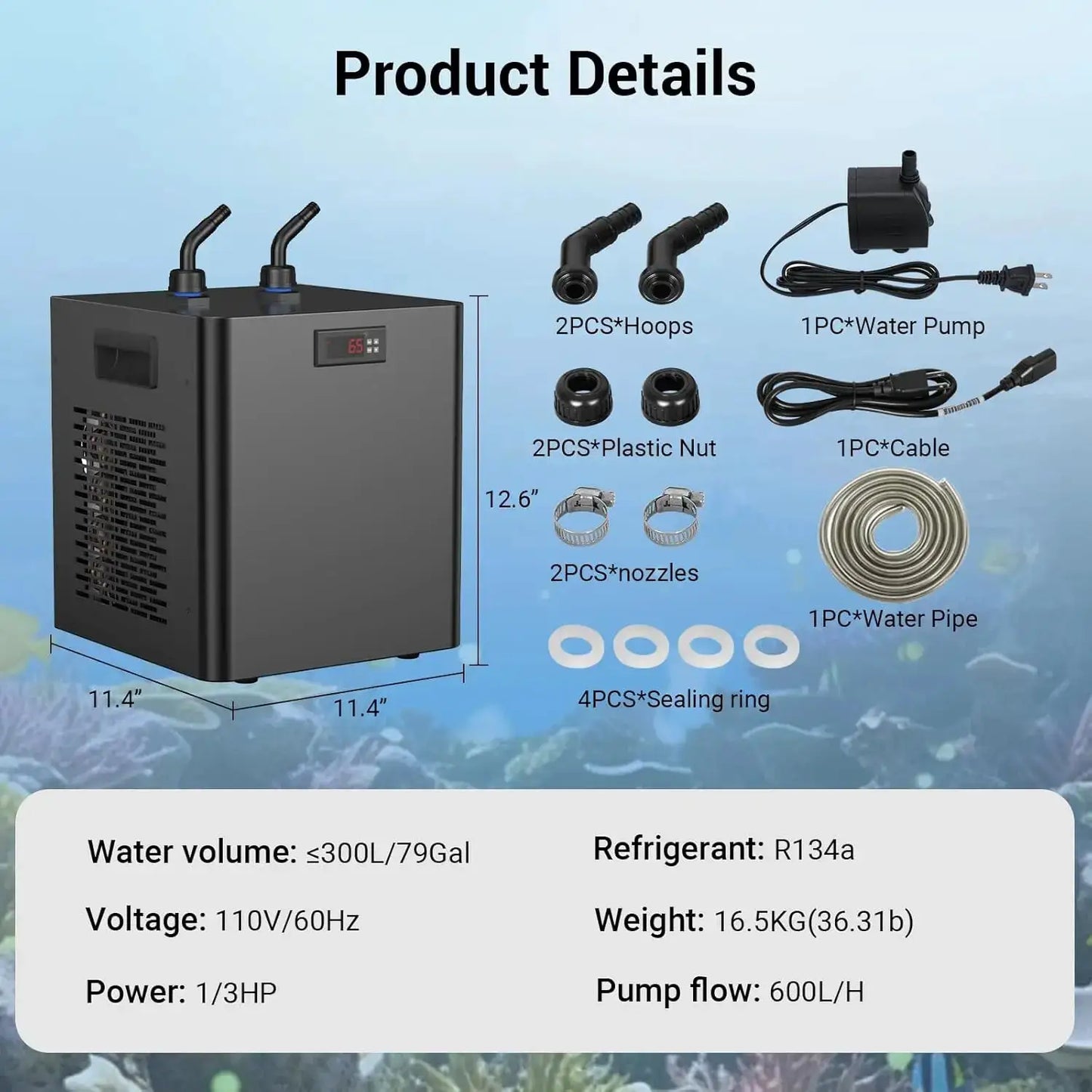 Aquarium Water Chiller | 1/3 HP | 79 Gallon | Quiet Design