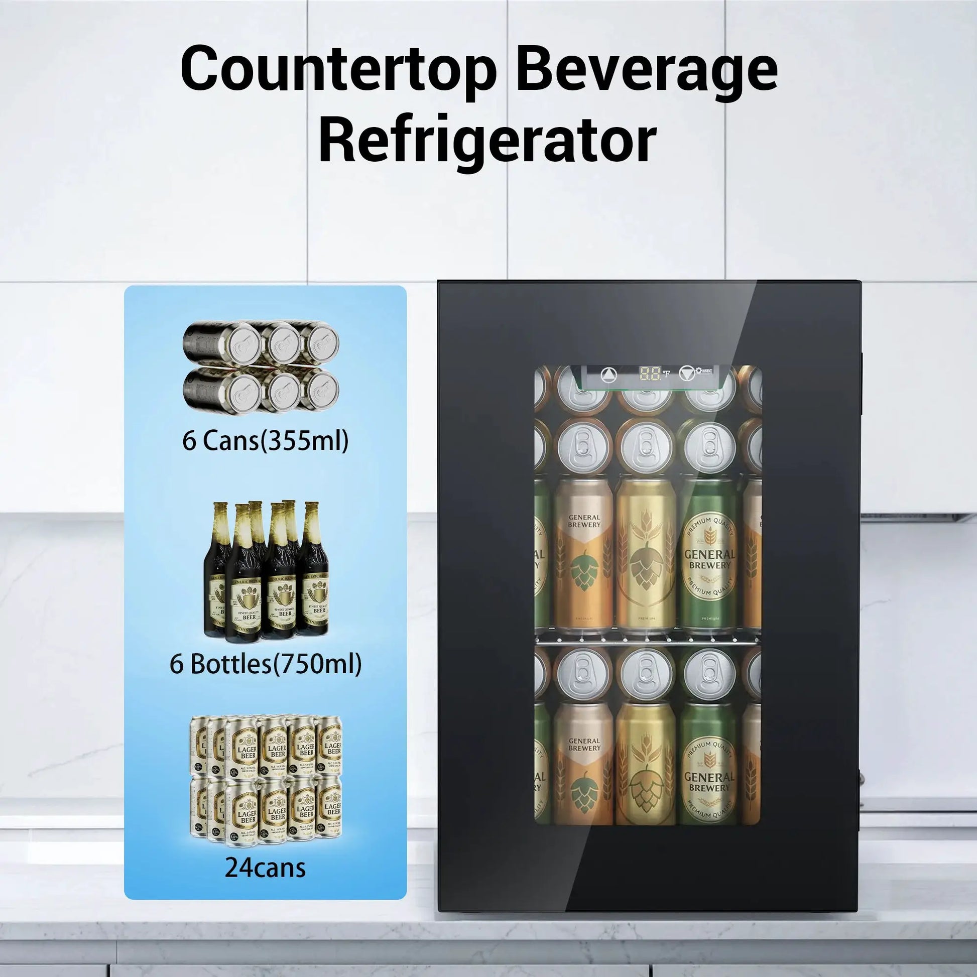 24 Can Glass Door Mini Fridge Beverage Refrigerator Touch Control Wine Cooler for Bottles & Beer Small Fridge for Bedroom/Offic from PriceLows™