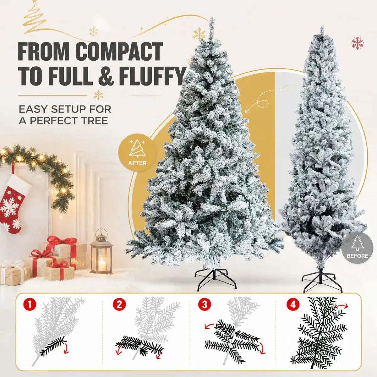 Artificial Flocked Christmas Tree | Snow Frosted | Fluffy Design | 7Ft Or 8Ft