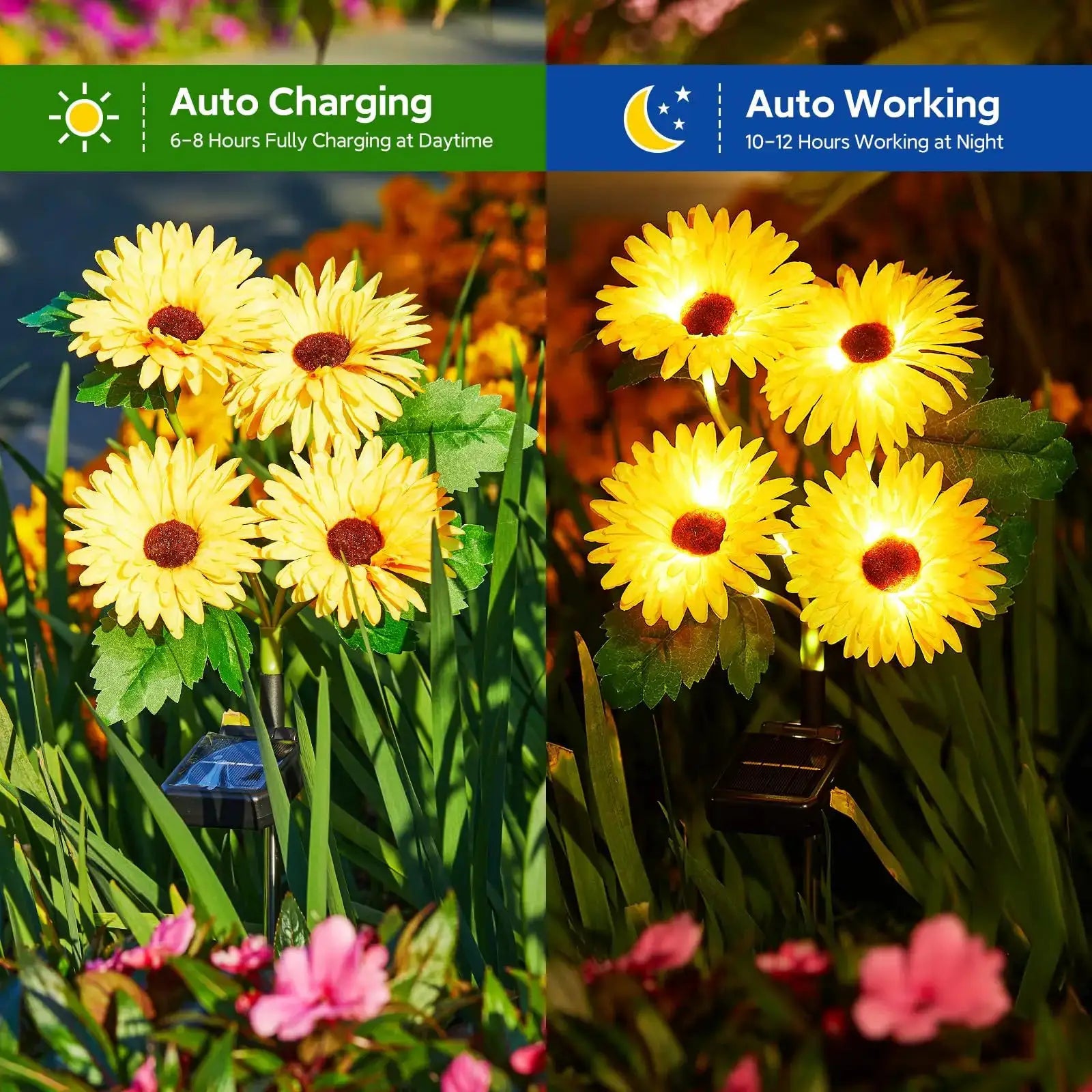 Solar Outdoor Garden Lights, 16 Glowing Daisy Flowers Solar Lights, Waterproof Solar Flower Lights for Yard Patio Pathway Decor from PriceLows™
