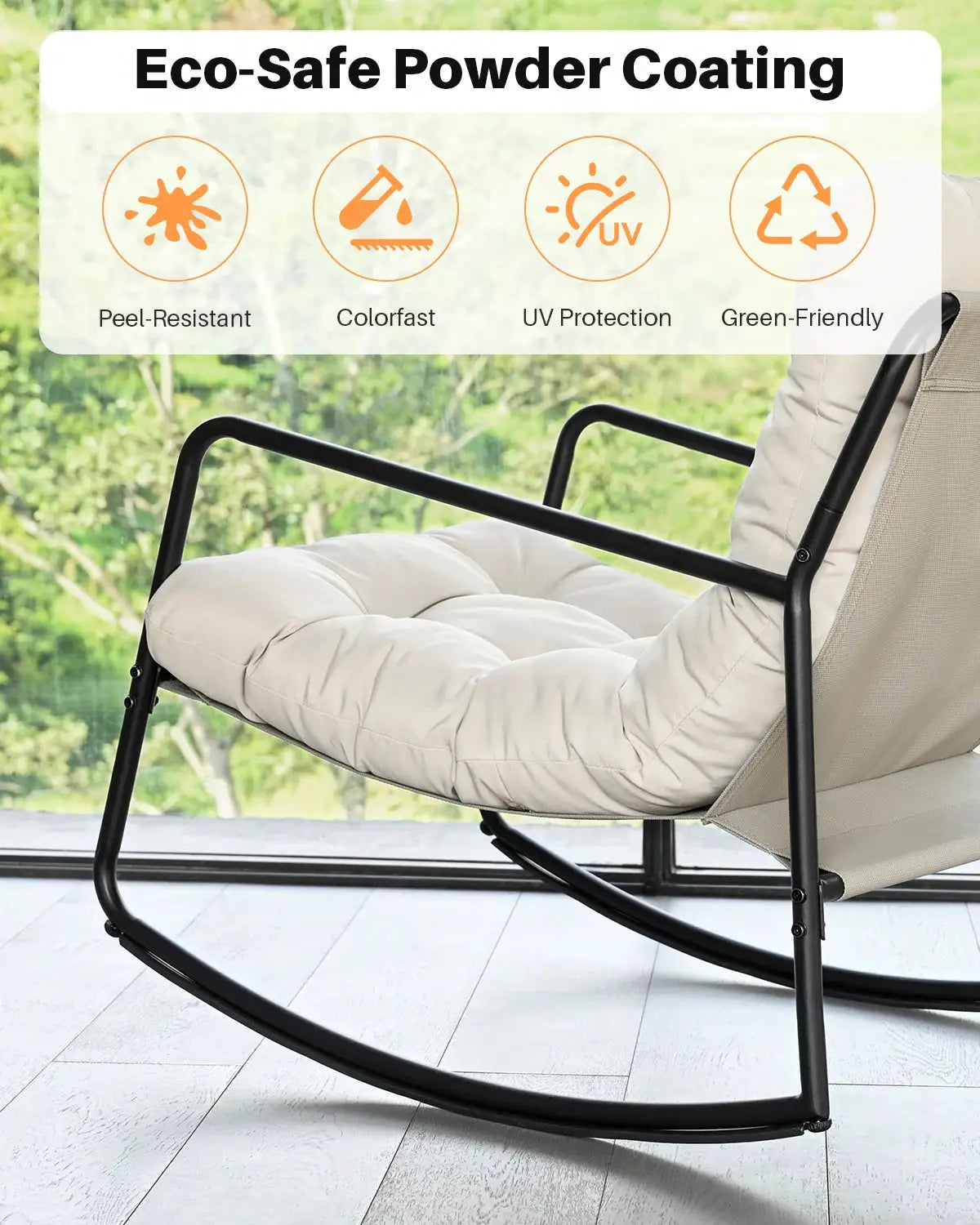 SEEHILL Outdoor Rocking Chair, Metal Patio Rocking Chair, Indoor Rocking Chair with Cushion, Papasan Rocking Lounge Chair, Comfy Modern Rocker Chair for Porch, Living Room, Garden, Backyard, Off-White from PriceLows™
