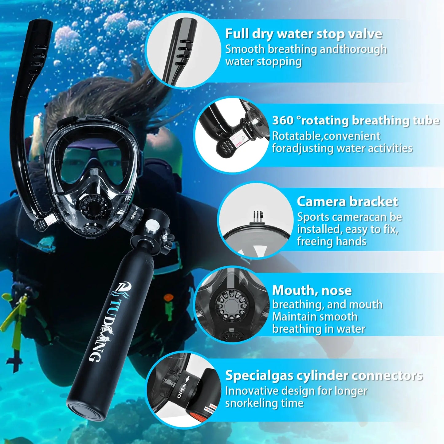 Mini Scuba Tank | 0.5L Capacity | 3000 PSI Max | Includes Mask And Pump