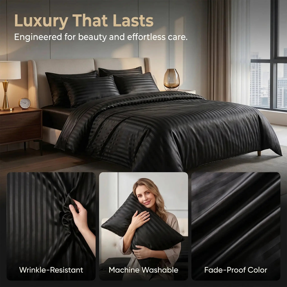 Satin Sheet Set | Cool Touch Microfiber | 4 Piece Bedding | Queen King Twin