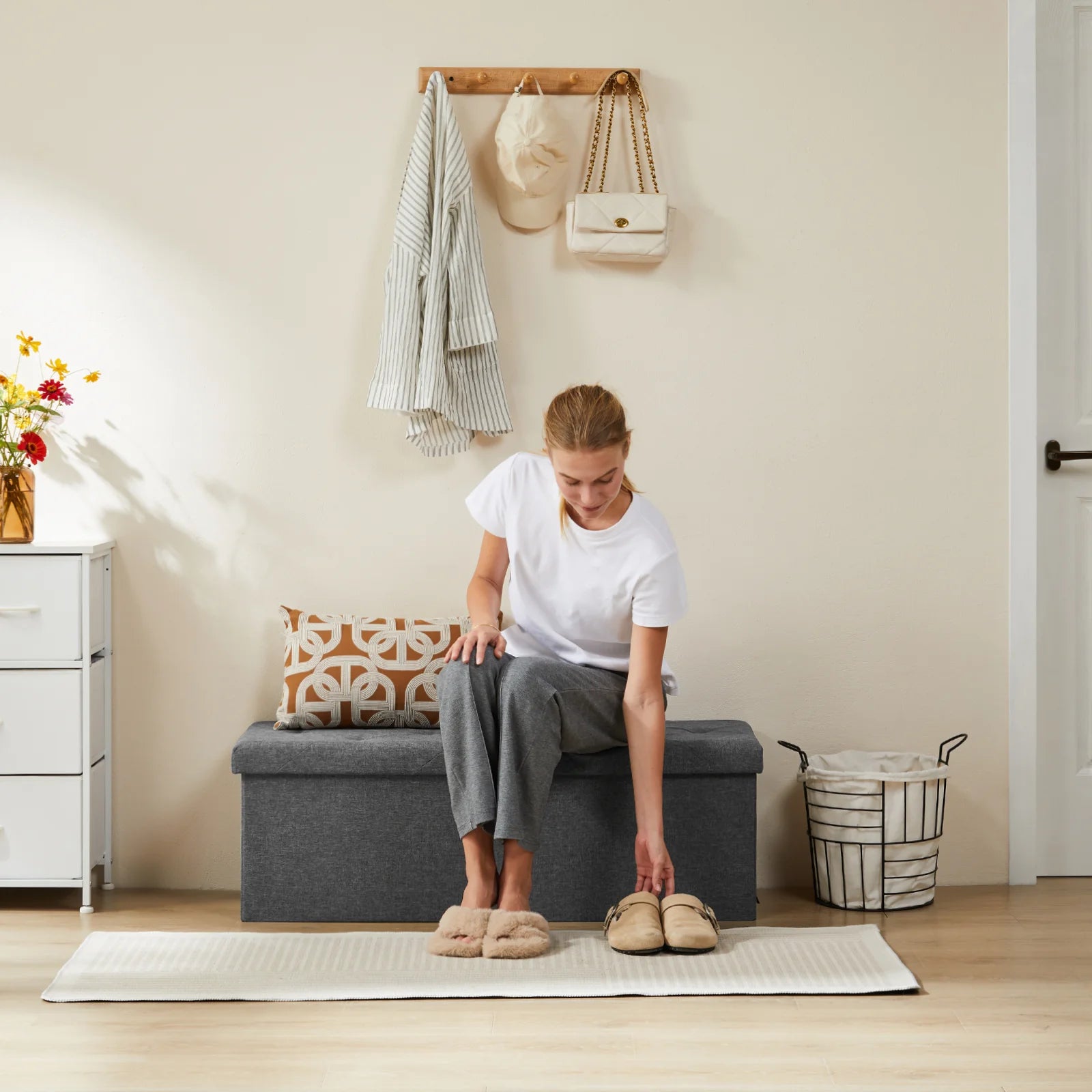 JHK Folding Storage Ottoman Bench Living Room Hidden Storage Footstool Toy Box Bedroom Strong Load-bearing Capacity Stool from PriceLows™