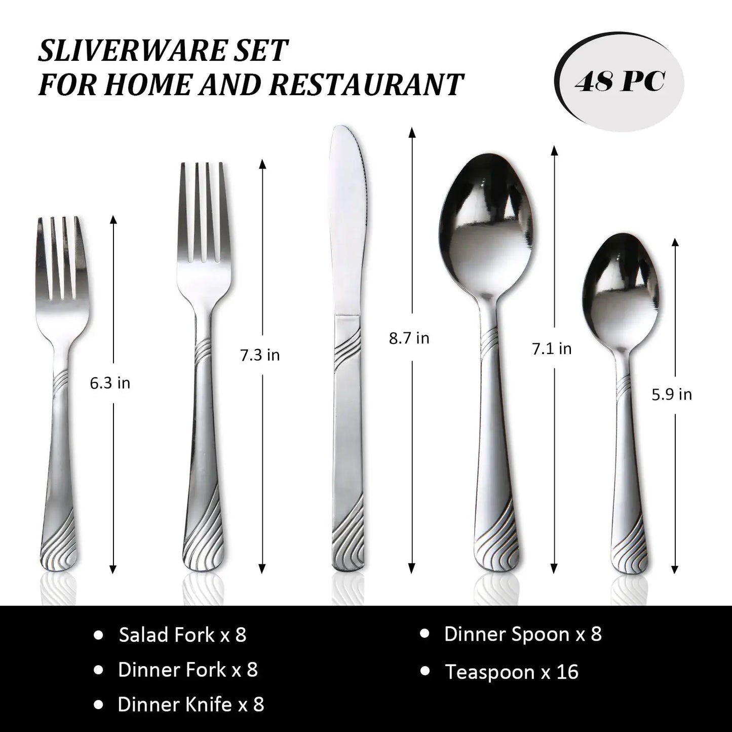 HANSMART 48Pcs Stainless Steel Cutlery Set, Service for 8, Knives Forks Spoons, Kitchen Dinner Gift from PriceLows™