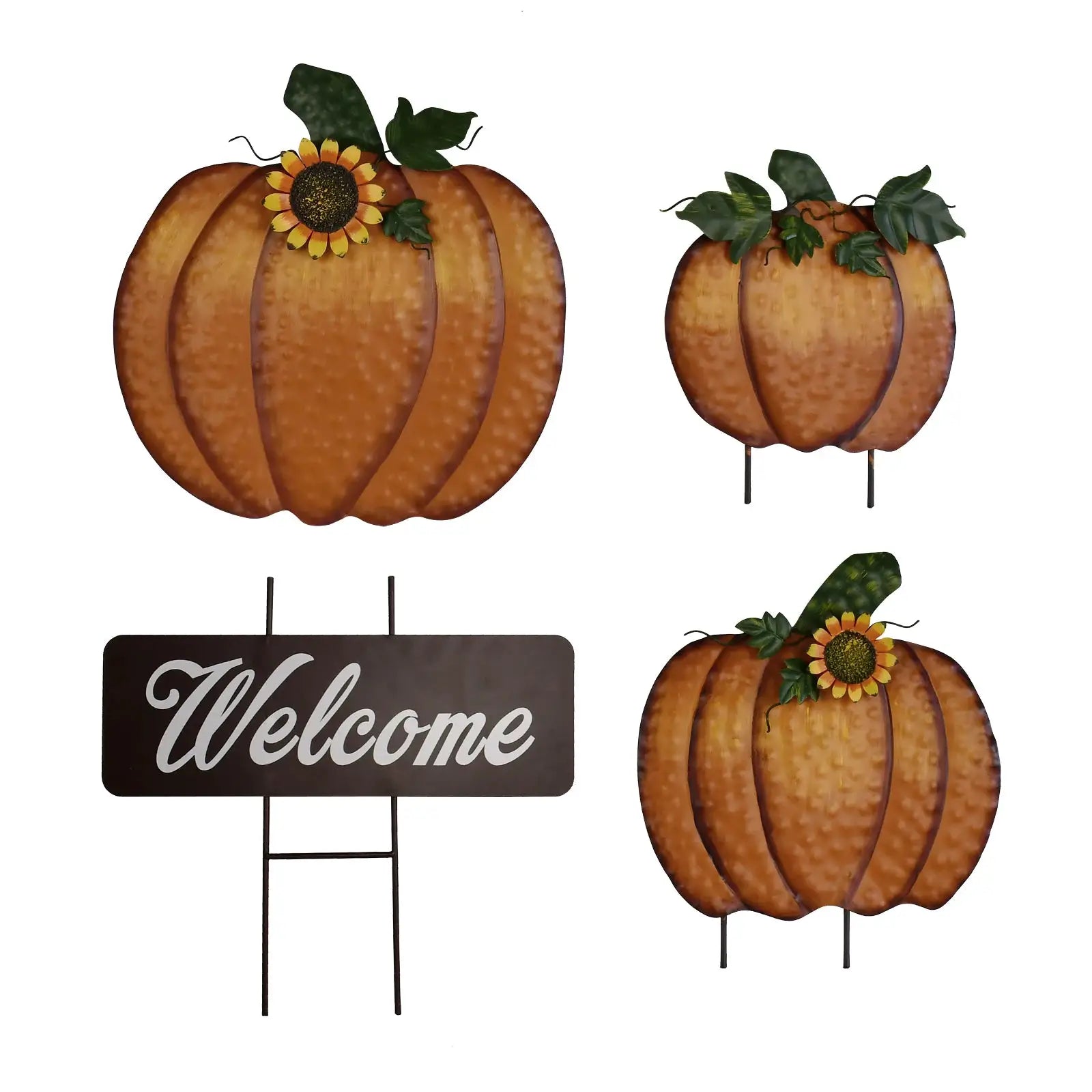 3 pcs Metal Pumpkin Yard Stake Sign Outdoor Fall Yard Decor Stacked Pumpkin Welcome Sign Decorative Garden Thanksgiving Stake from PriceLows™