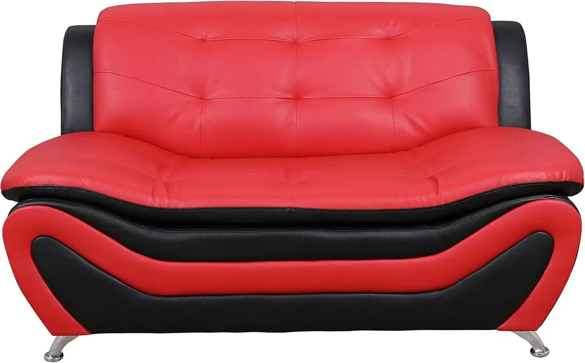 Aldo 3 Piece Modern Sofa Set Black Red Faux Leather from PriceLows™