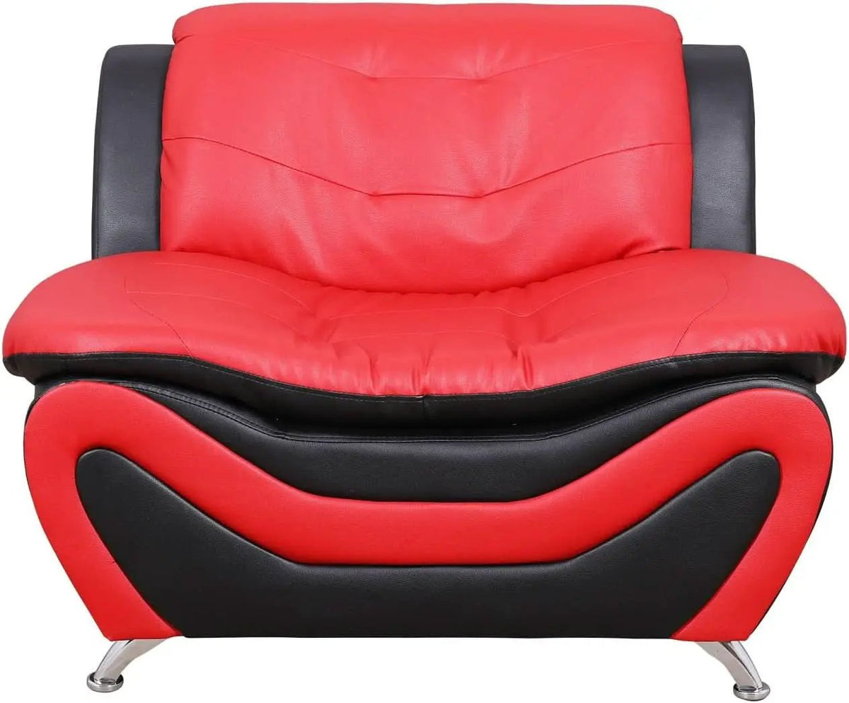 Aldo 3 Piece Modern Sofa Set Black Red Faux Leather from PriceLows™