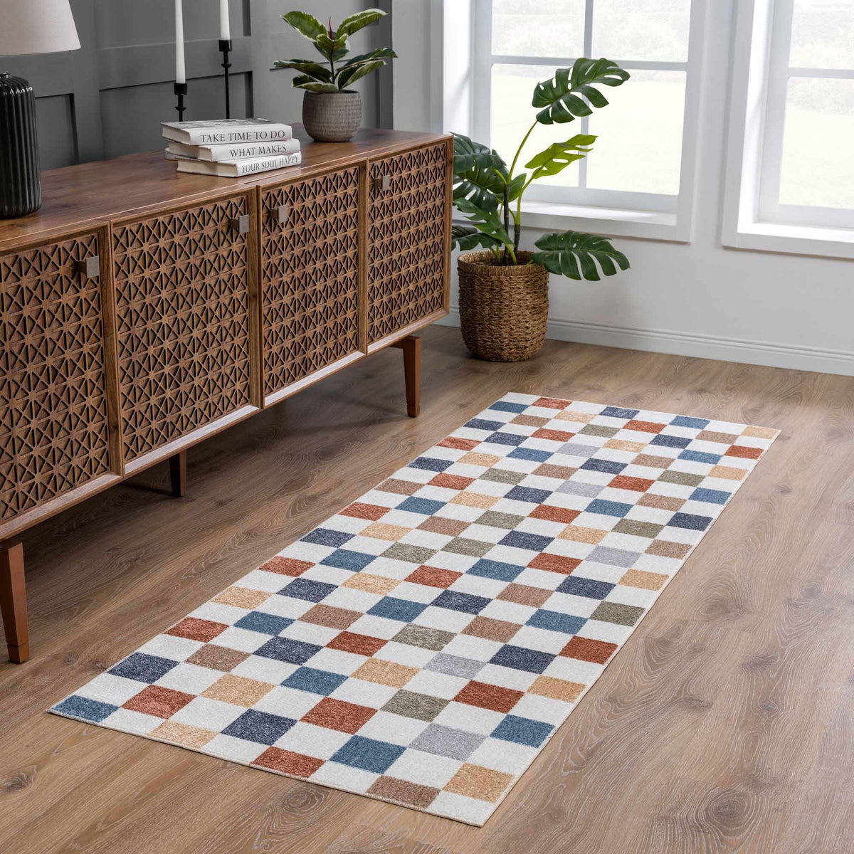 Alie Colorful Checkered Washable Rug from PriceLows™