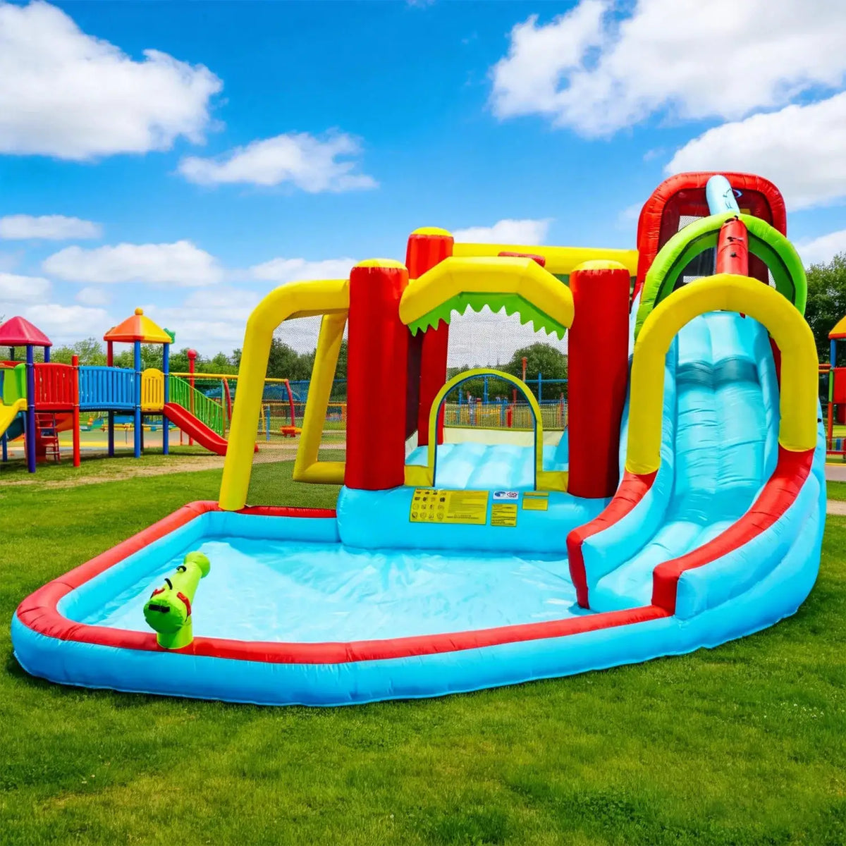 7in1 Inflatable Water Slide Park Bounce House Outdoor Backyard Splash Pool Climbing Wall Basketball Soccer Water Gun Kids Party from PriceLows™