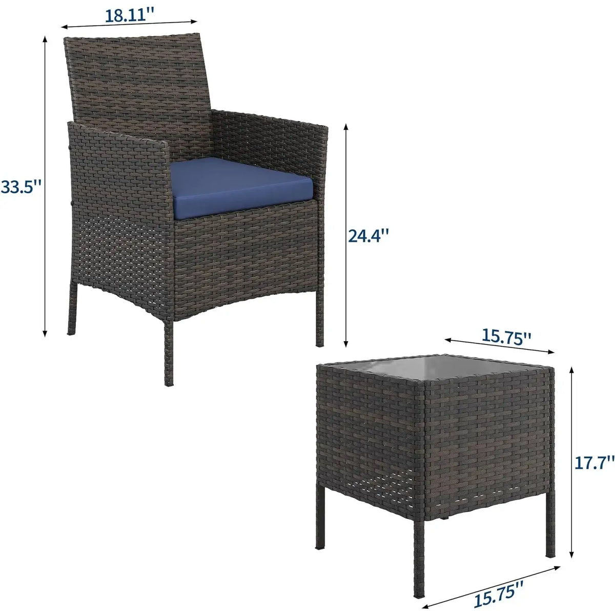 3 Piece Outdoor Patio Furniture Set, PE Rattan Wicker Chairs with Soft Cushions, Tempered Glass Coffee Table, All Weather Conversation Set for Garden Porch Poolside Balcony from PriceLows™