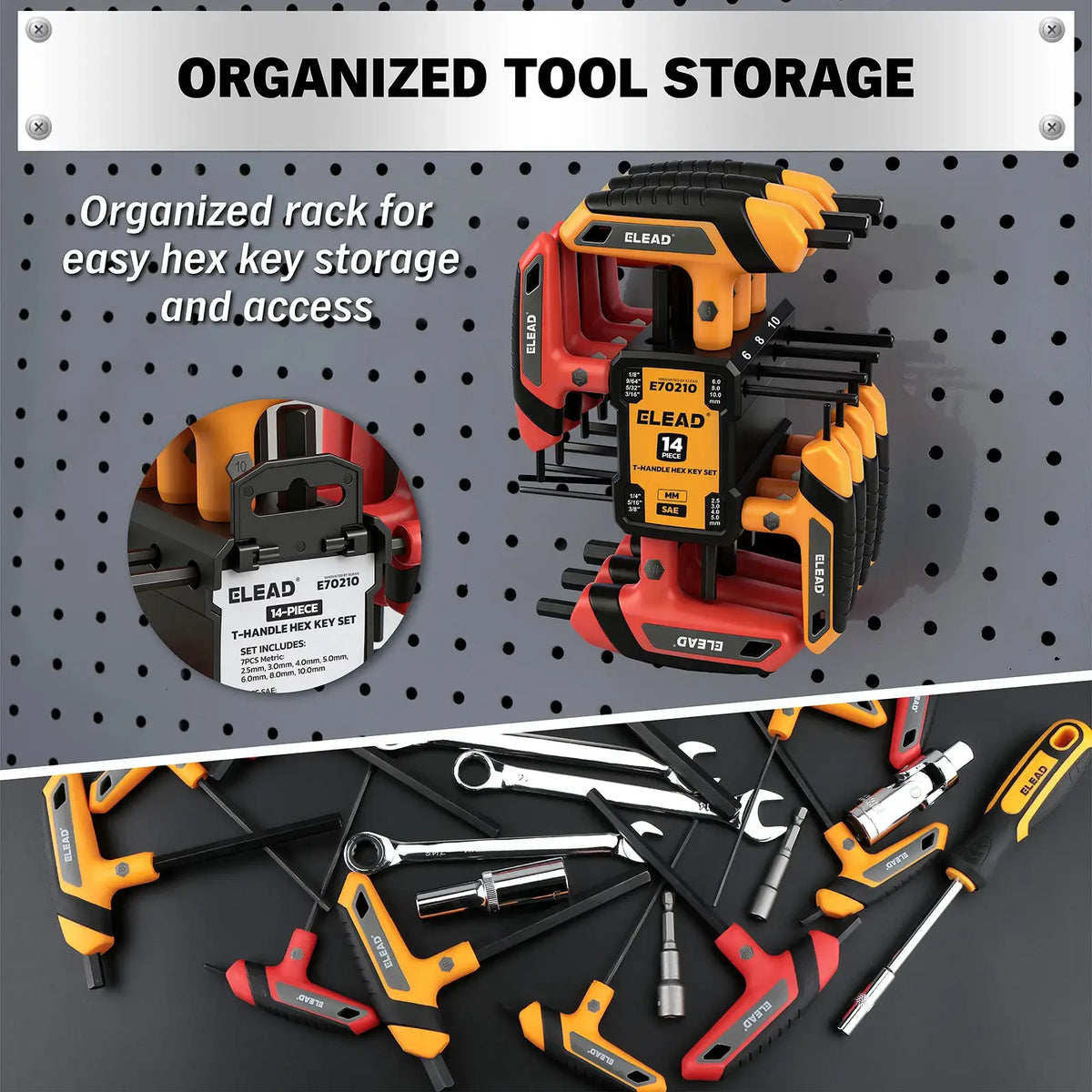 ELEAD 14PC T-Handle Allen Wrench Set, Metric & SAE, Long Arm Hex Key with Storage Rack, Portable Tools for Home Repair from PriceLows™