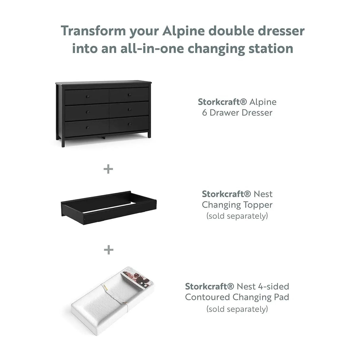 Alpine 6 Drawer Dresser Black GREENGUARD Gold Certified Nursery Furniture from PriceLows™