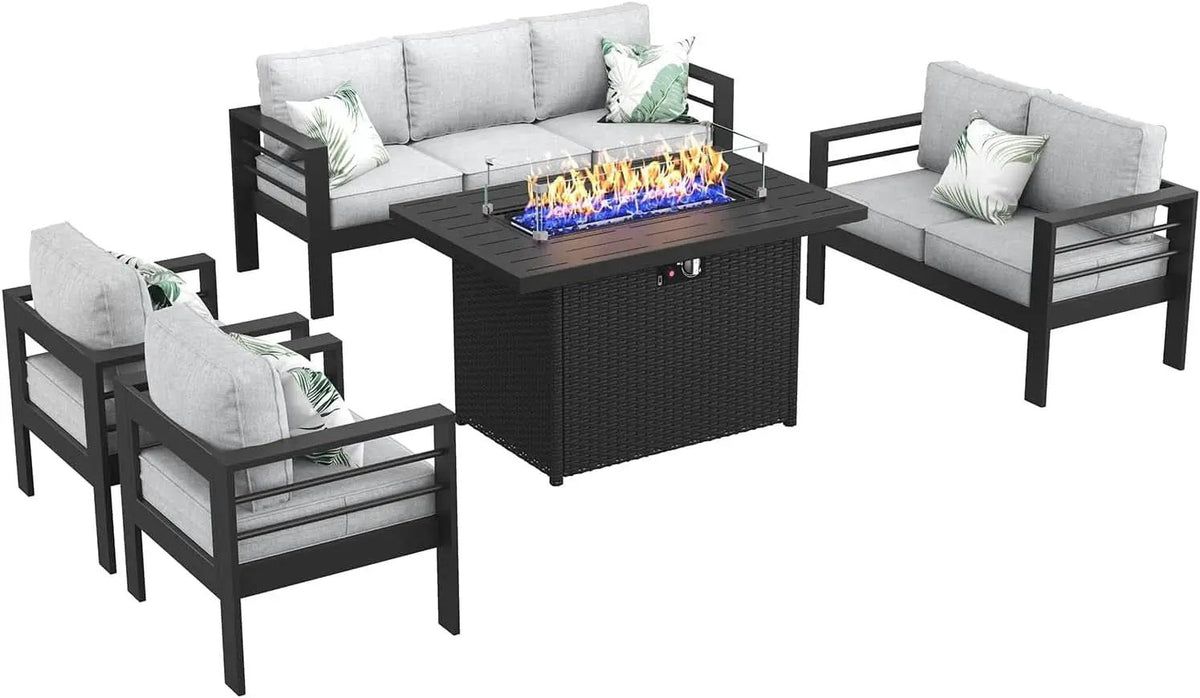 Aluminum 5 Piece Patio Furniture Set With Fire Pit Table from PriceLows™
