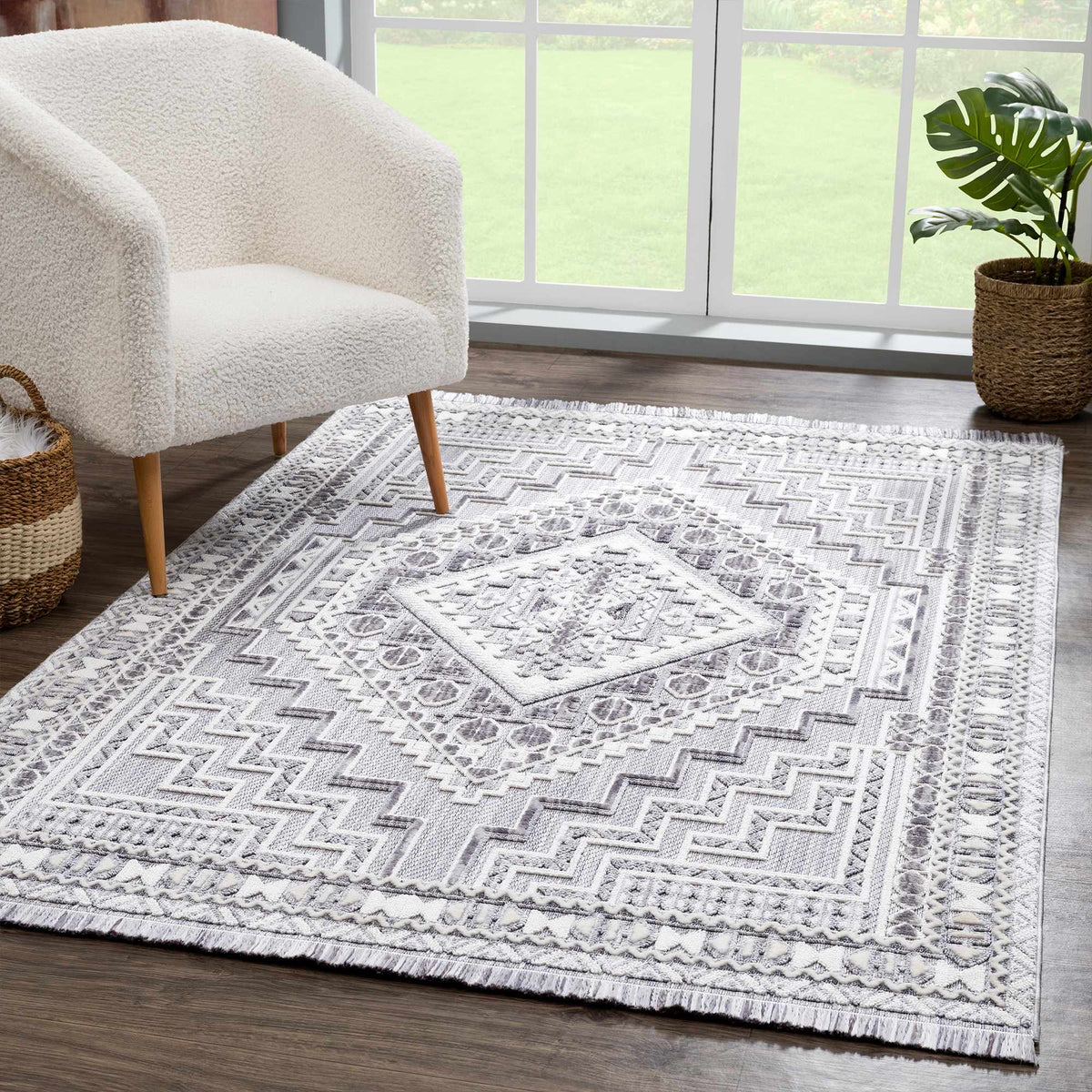 Alya Charcoal Textured Area Rug from PriceLows™