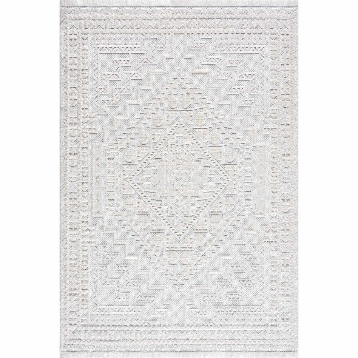 Alya White Fringe Rug from PriceLows™