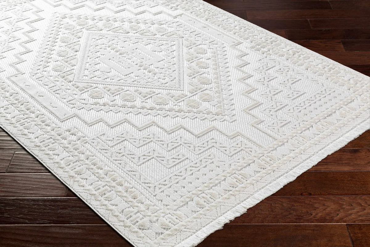 Alya White Fringe Rug from PriceLows™