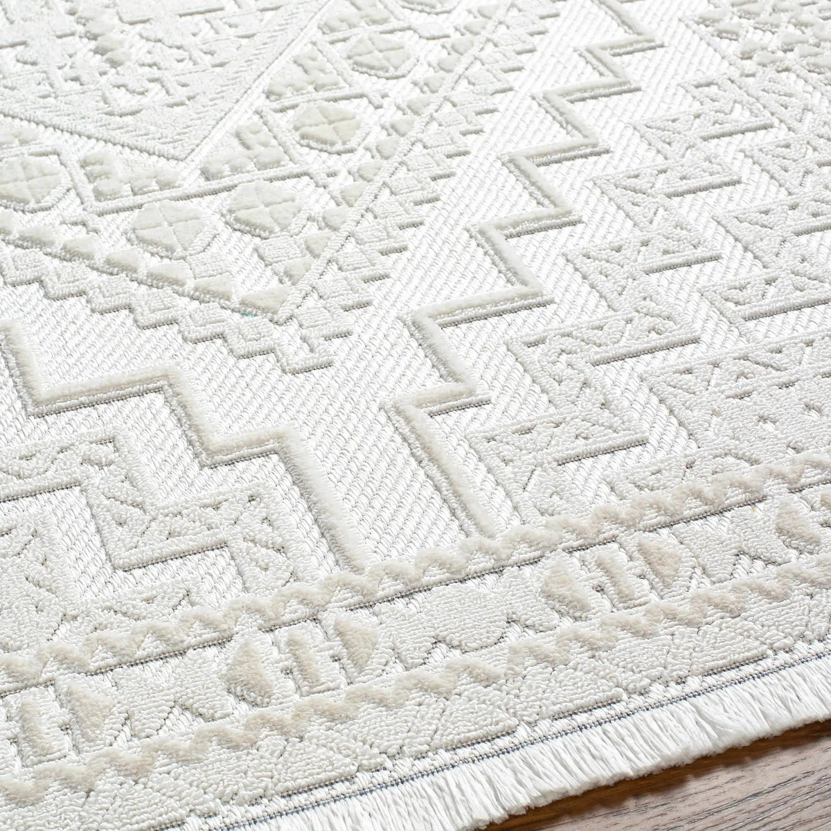 Alya White Fringe Rug from PriceLows™