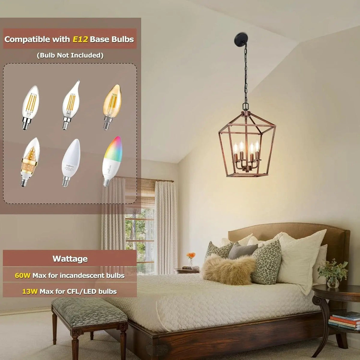 Antique Bronze 4-Light Chandelier Pendant Light Dining from PriceLows™