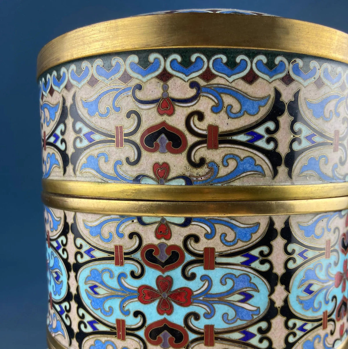 Antique Chinese Cloisonne Stackable Boxes | Set of 4 Bowls | Brass Trims | Collectors & Hosts