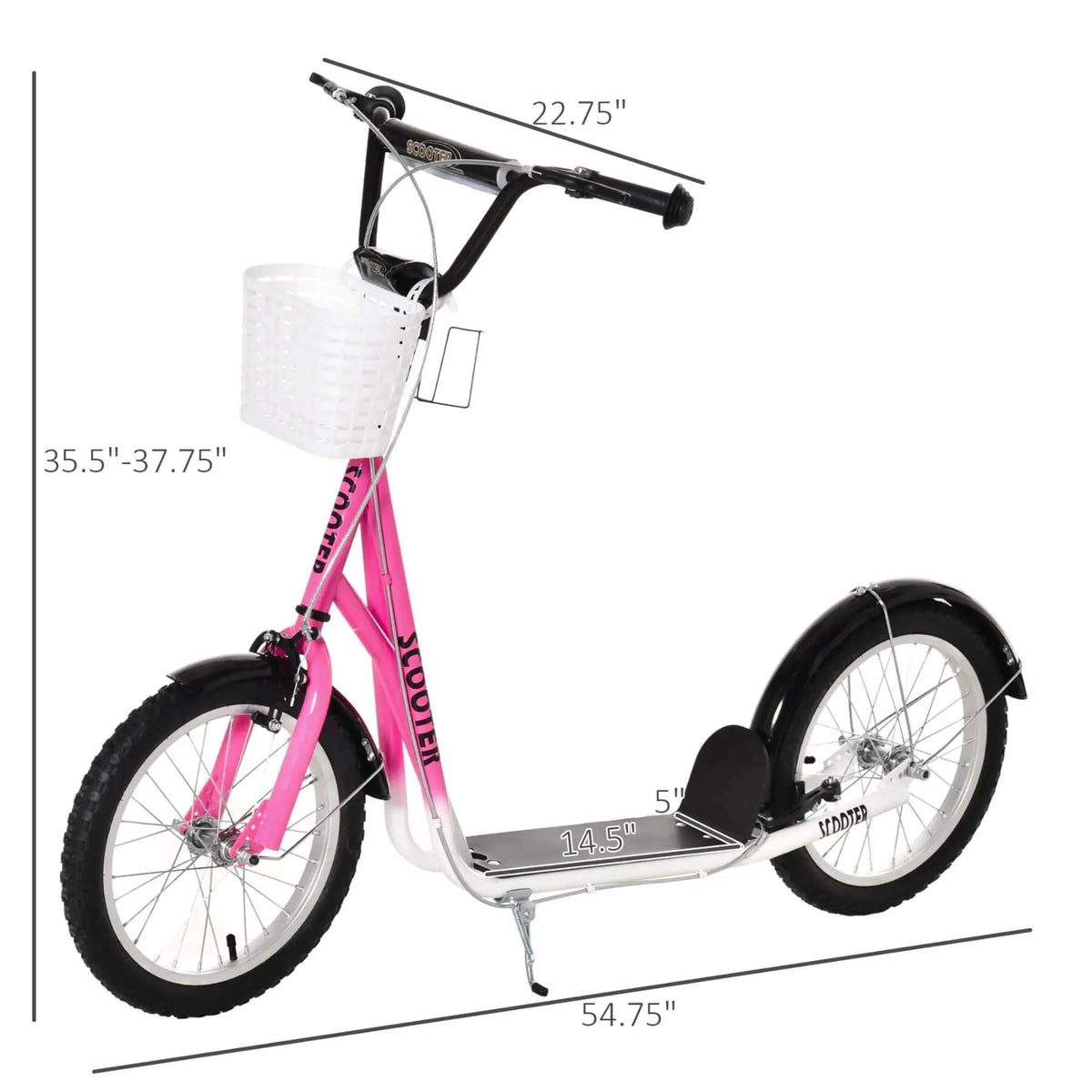 Youth Kick Scooter | Adjustable Handlebars | Front Basket | Pink