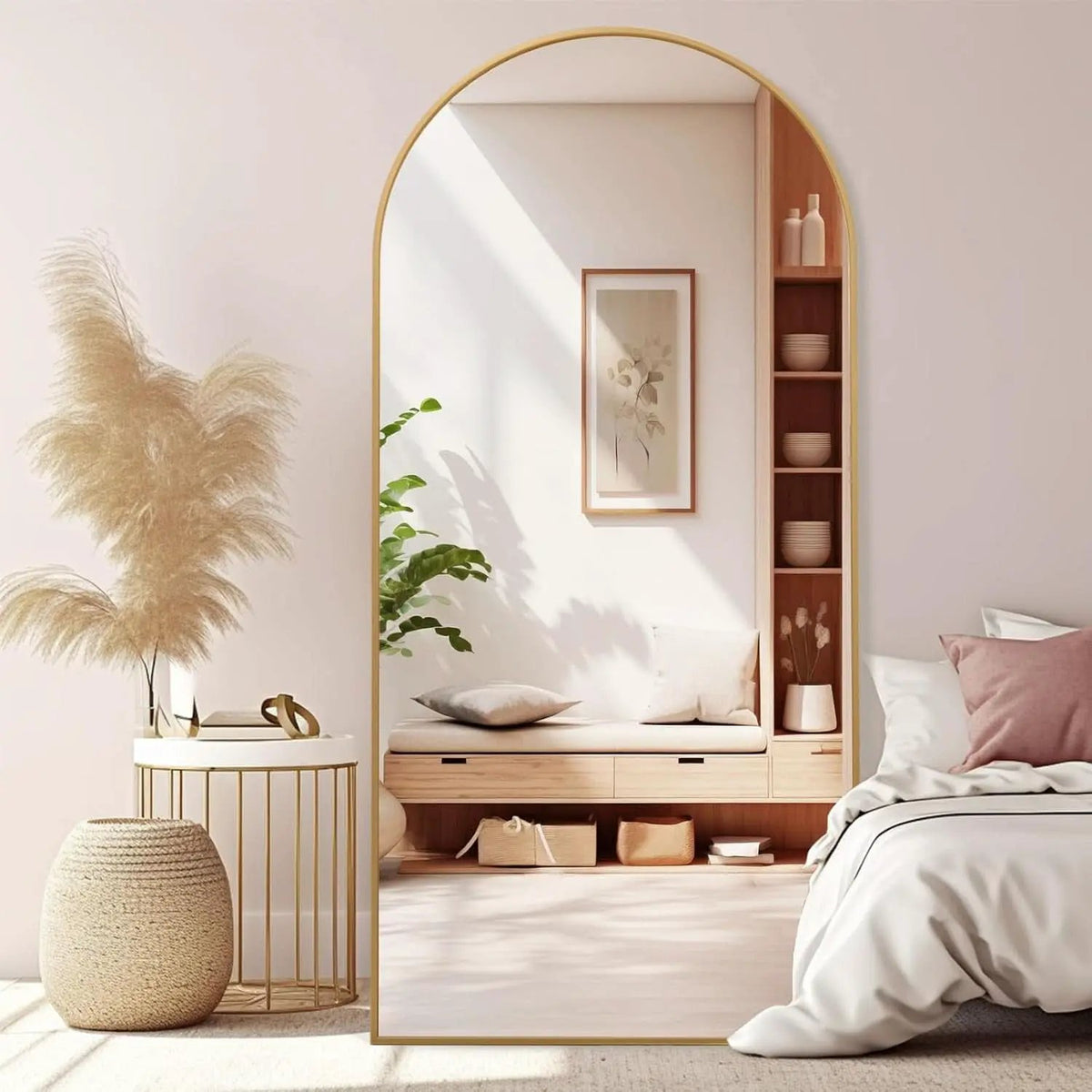 Arched Full Length Mirror 71x32 Inches Gold Aluminum Floor from PriceLows™