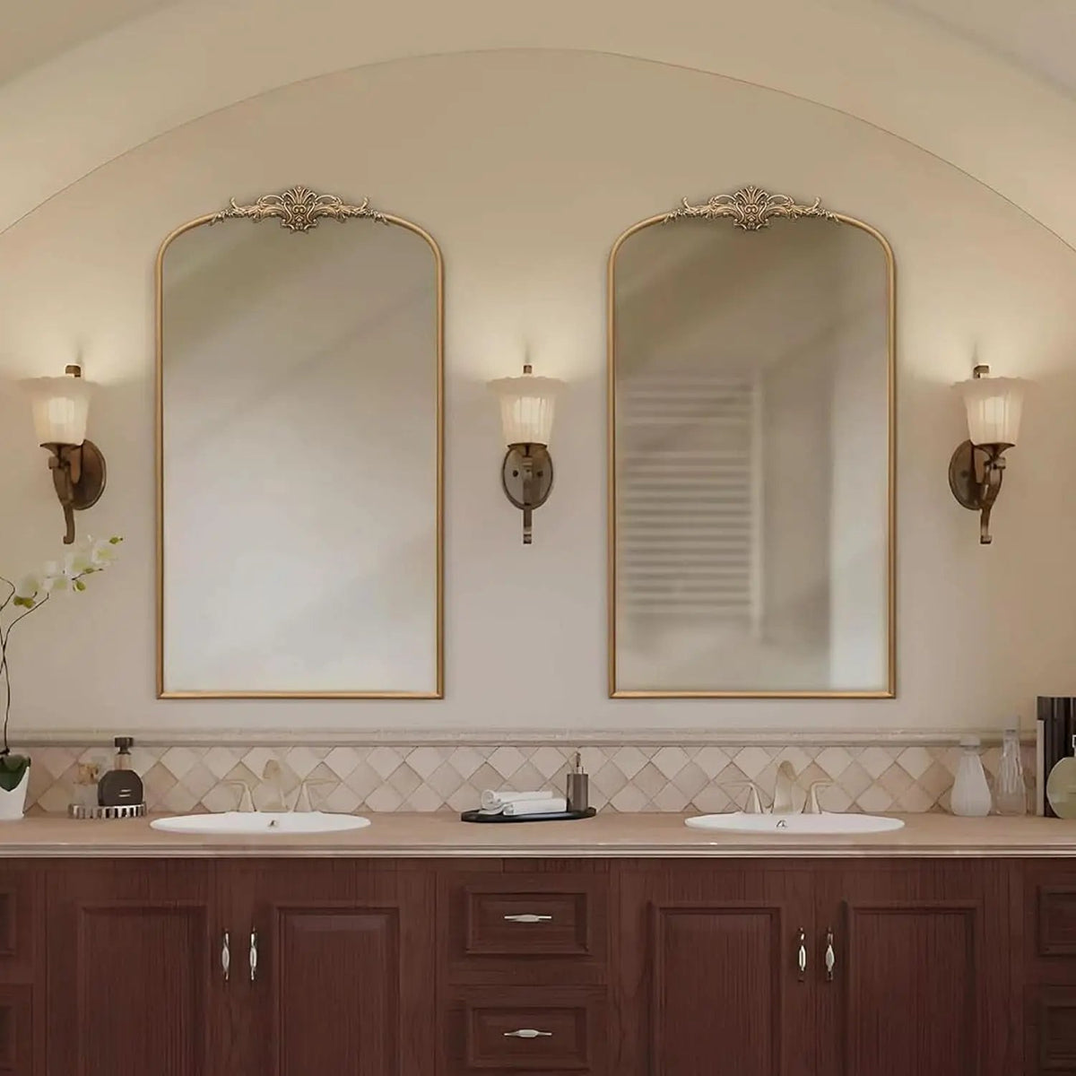 Arched Gold Baroque Mirror 42x24 Inch Wall Mounted from PriceLows™