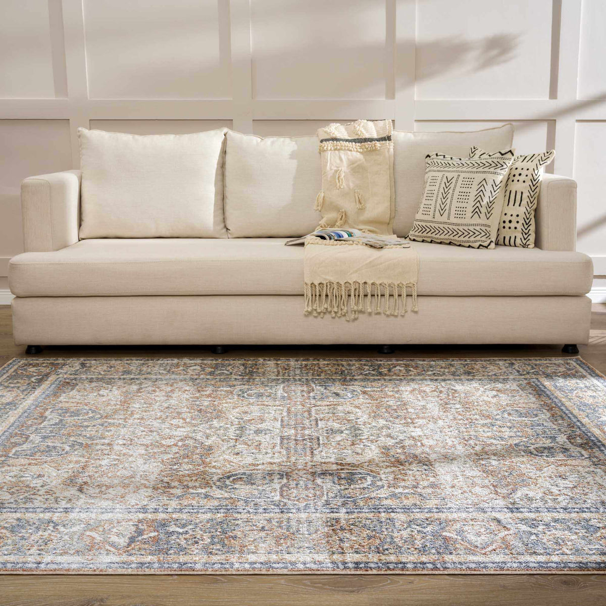 Arias Beige Blue Washable Area Rug from PriceLows™