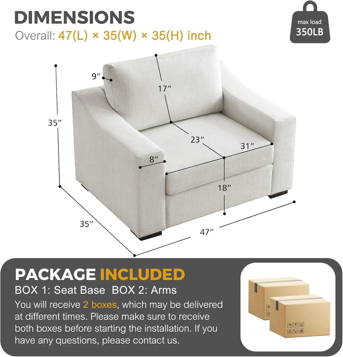 47 Inch Wide Ivory Upholstered Contemporary Armchair from PriceLows™