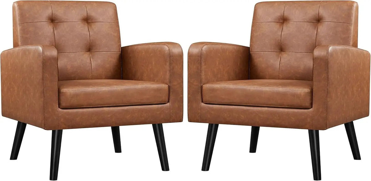 Brown PU Leather Midcentury Upholstered Ergonomic Armchair from PriceLows™
