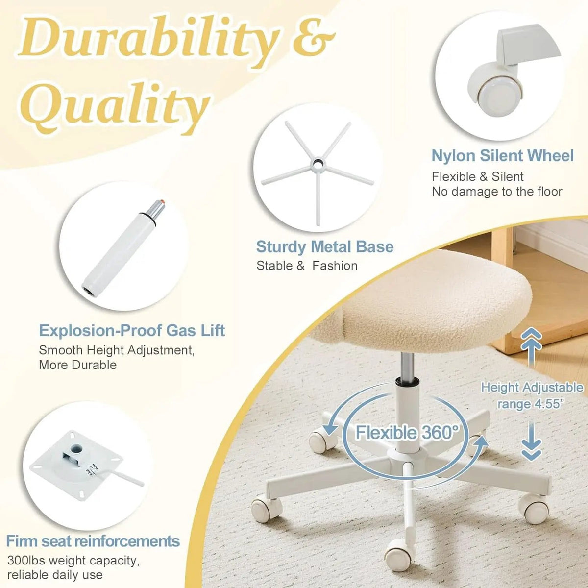 Armless Creamy Beige Teddy Fleece Office Desk Chair With Wheels from PriceLows™