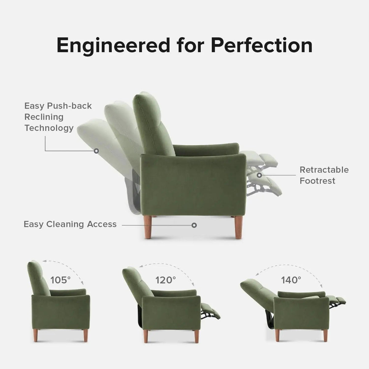 Arthur Olive Green Velvet Recliner Chair With 3 Positions from PriceLows™