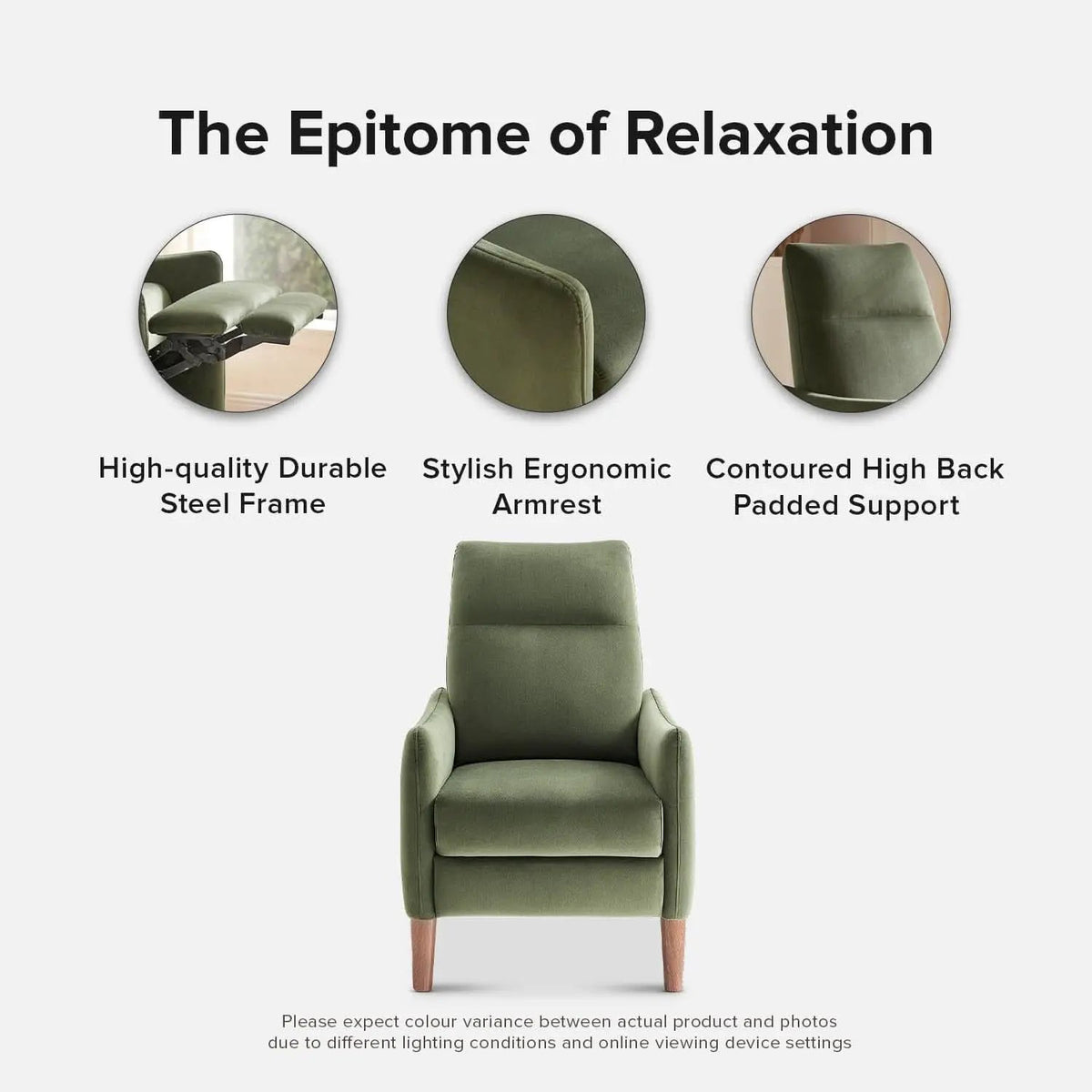 Arthur Olive Green Velvet Recliner Chair With 3 Positions from PriceLows™