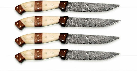 Custom Handmade Damascus Steel Knife Set - Bone & Rosewood | Holiday Chef Collection | 10 Inch | Damascus Steel | Kitchen Knives Set