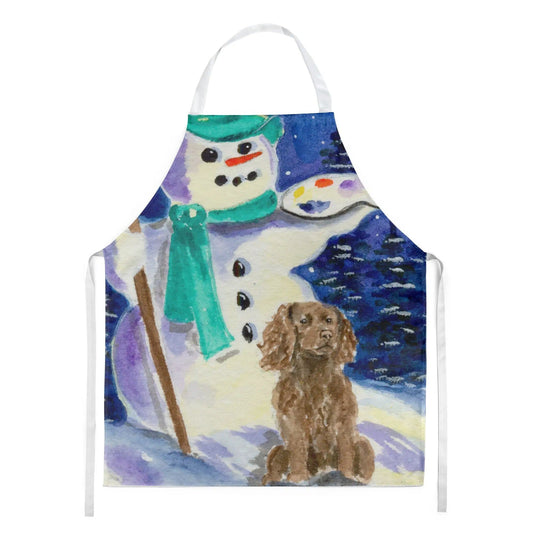 Kitchen Apron | Bib Style Unisex | 27"W x 30"H | Artist Snowman with Boykin Spaniel