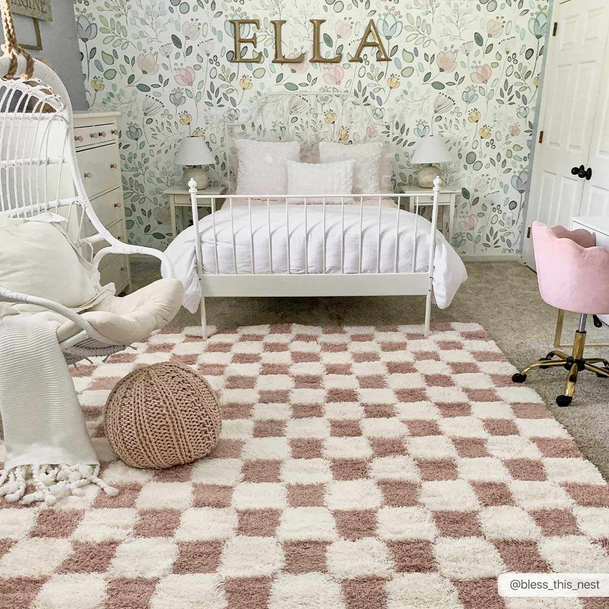 Atira Pink Checkered Area Rug from PriceLows™