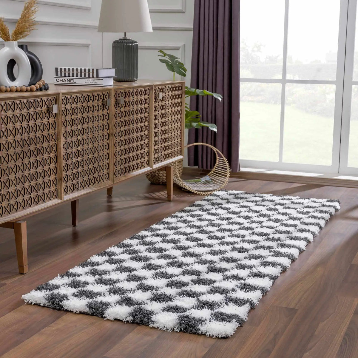 Atira Black & White Checkered Area Rug from PriceLows™