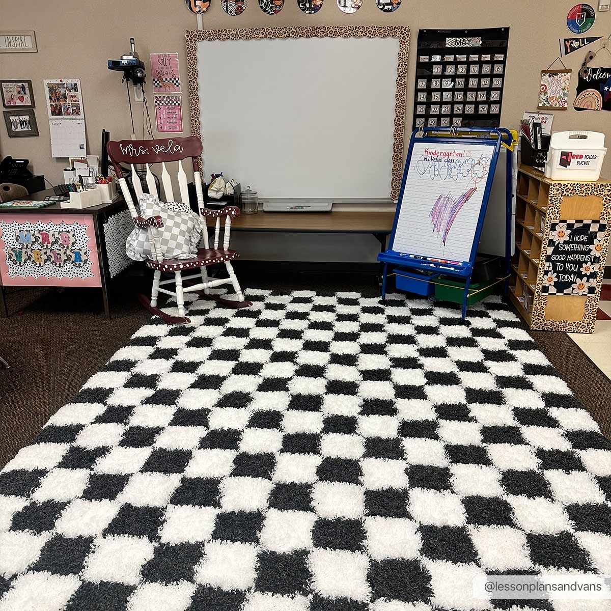 Atira Black & White Checkered Area Rug from PriceLows™