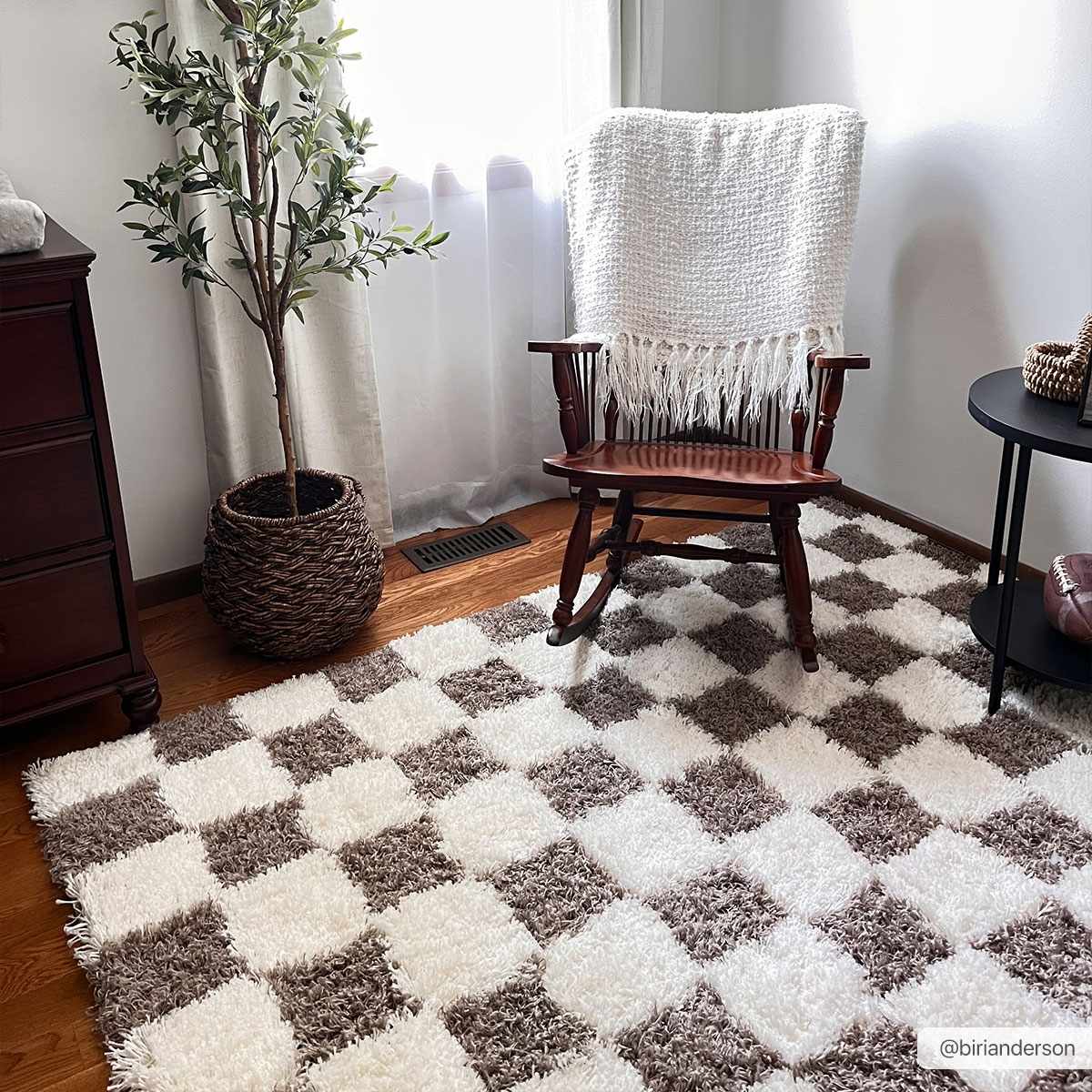 Atira Brown Checkered Area Rug from PriceLows™